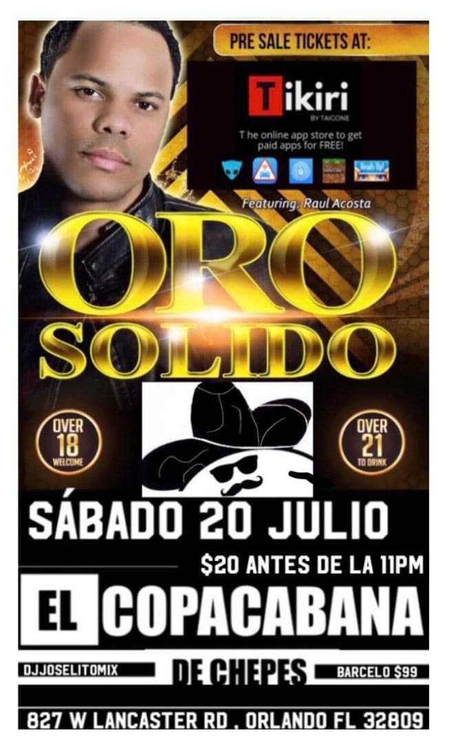 Event - Oro sólido - Orlando, Florida - July 20, 2019 | concert tickets