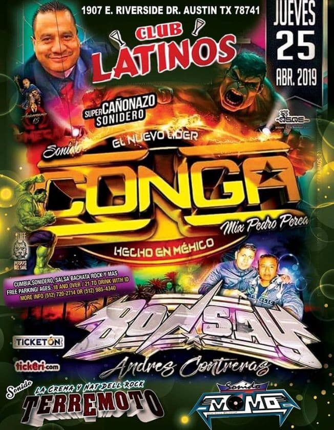 Event - SONIDO LA CONGA SONIDO BONSAY SONIDO TERREMOTO Y SONIDO MOMO - Austin, Texas - 25 de abril de 2019 | concert tickets