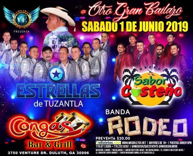 Event - Estrellas de Tuzantla,Sabor Costeño & Banda Rodeo en Duluth,GA - Duluth, Georgia - June 1, 2019 | concert tickets