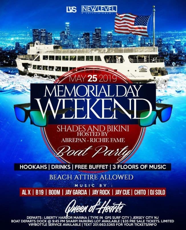 Event - Memorial Day Weekend Boat Party Cruise At Liberty Harbor Marina - Jersey City, New Jersey - May 25, 2019 | concert tickets
