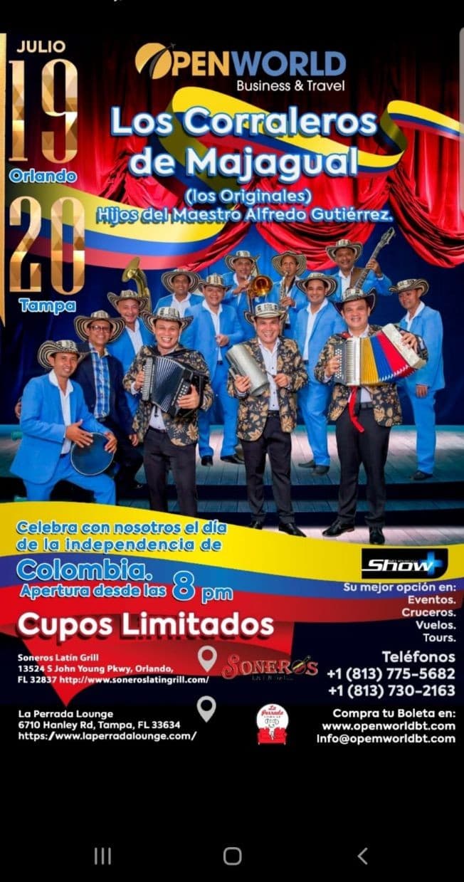 Event - Los Corraleros de Majagual en Concierto en Orlando,FL - Orlando, Florida - July 19, 2019 | concert tickets