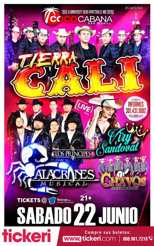 Event - Tierra Cali, Alacranes Musical & Viry Sandoval En Concierto. - Adelphi, Maryland - June 22, 2019 | concert tickets