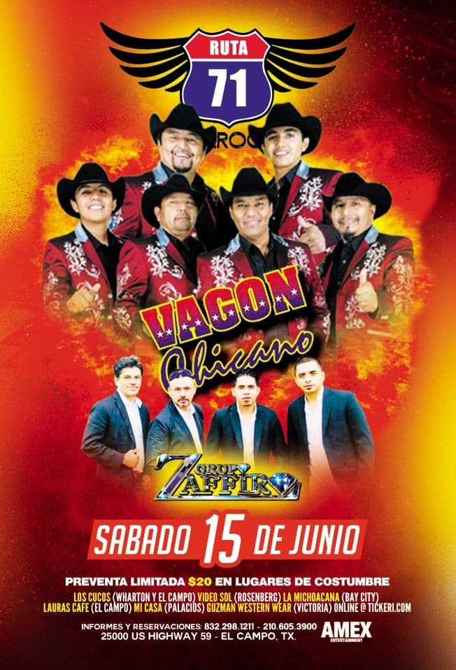 Event - Vagon Chicano, Grupo Zaffiro - El Campo, Texas - June 15, 2019 | concert tickets