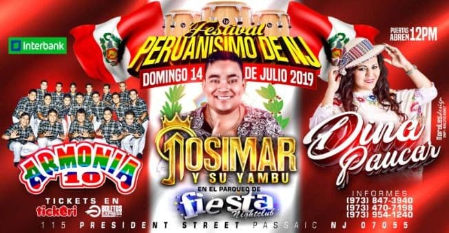 Event - El Festival Peruanisimo de NJ con Josimar Y su Yambu, Armonia 10, Dina Paucar - Passaic, New Jersey - July 14, 2019 | concert tickets