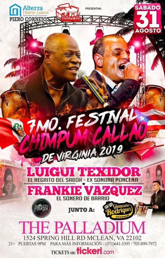 Event - 7mo Festival Chimpum Callao con Luigi Texidor & Frankie Vazquez en McLean,VA - McLean, Virginia - August 31, 2019 | concert tickets