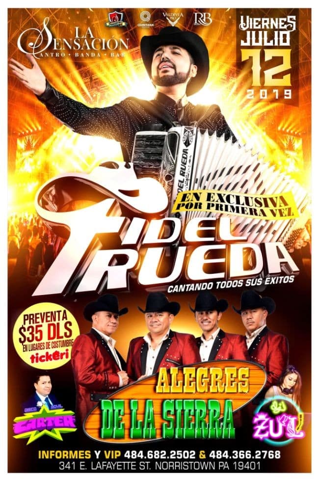 Event - FIDEL RUEDA Y ALEGRES DLS EN LA SENSACION - Norristown, Pennsylvania - July 12, 2019 | concert tickets