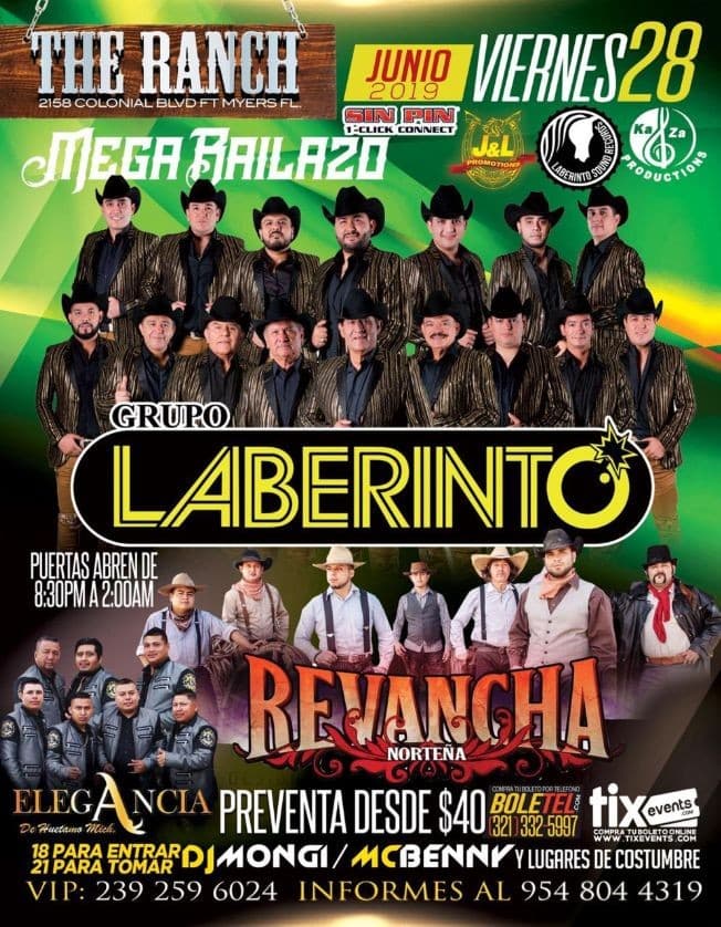 Event - Grupo Laberinto & La Revancha Nortena en Ft. Myers,FL - Fort Myers, Florida - June 28, 2019 | concert tickets