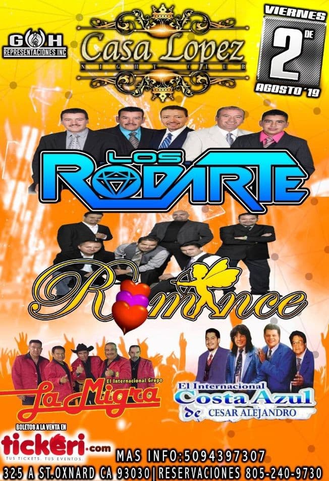 Event - Los Rodarte,Grupo Romance,La Migra y Costa Azul En Concierto En Oxnard,CA - Oxnard, California - August 2, 2019 | concert tickets