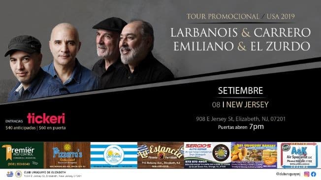 Event - 4 En Linea | Larbanois & Carrero, Emiliano & El Zurdo - Tour USA 2019 - Elizabeth, New Jersey - September 8, 2019 | concert tickets