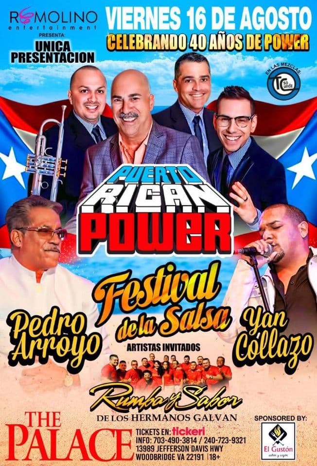 Event - FESTIVAL SALSERO!! Con Puerto Rican Power, Pedro Arroyo & Yan Collazo !! - Woodbridge, Virginia - August 16, 2019 | concert tickets