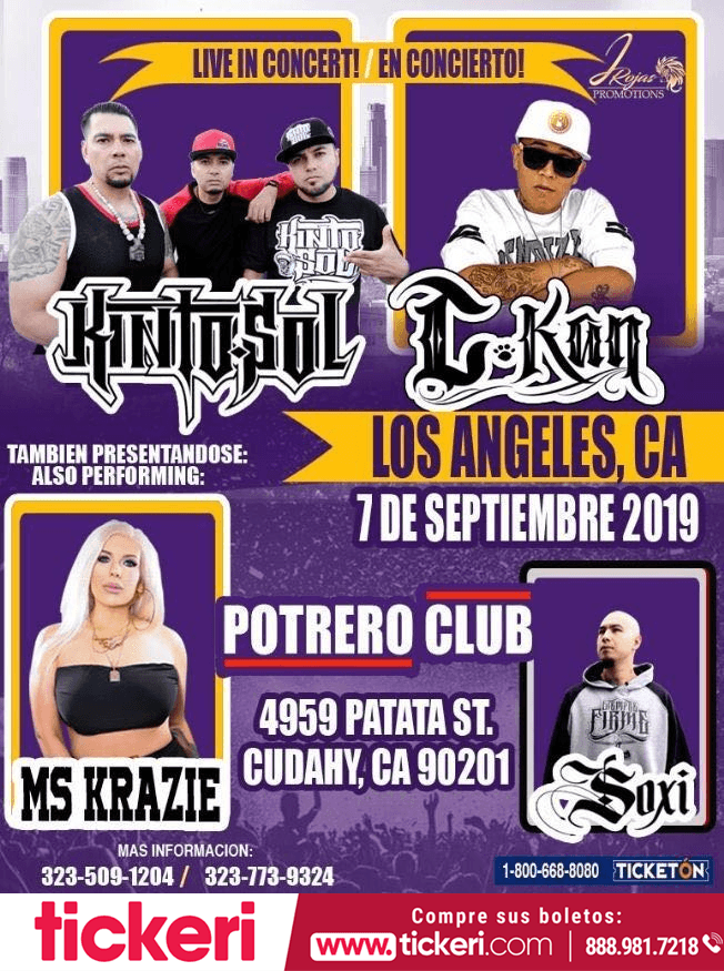 Event - Kinto Sol,C-Kan,MsKrazie y Soxi En Cudahy,CA - Cudahy, California - September 7, 2019 | concert tickets