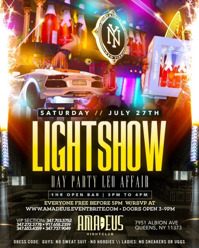 Light Show Day Party Leo Affair At Amadeus Nightclub in Queens - Tickets 2019-07-27