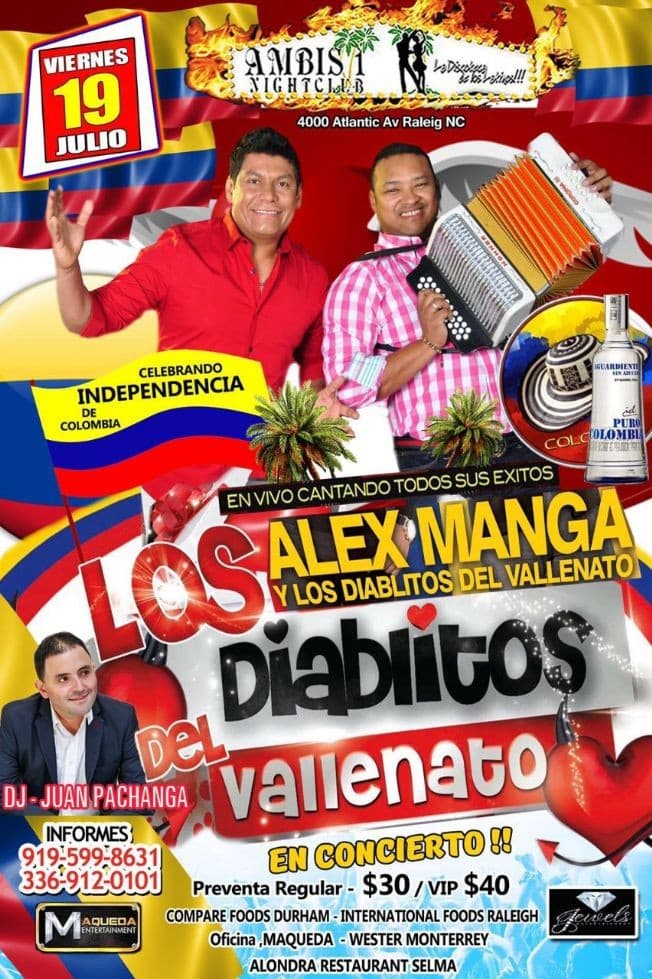 Event - Alex Manga y Los Diablitos del Vallenato en Raleigh - Raleigh, North Carolina - July 19, 2019 | concert tickets