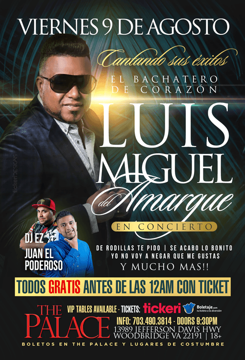 Event - Luis Miguel del Amargue en Concierto En Woodbridge,VA - Woodbridge, Virginia - August 9, 2019 | concert tickets