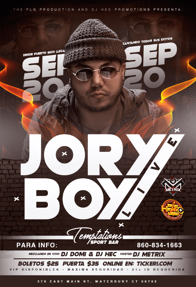 Event - JORY BOY LIVE - Waterbury, Connecticut - 20 de septiembre de 2019 | concert tickets