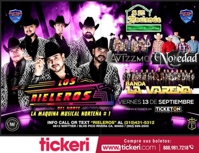 Event - Los Rieleros,Banda La Vareña, Conjunto Avizzmo y muchos mas En Concierto En Pico Rivera,CA CANCELED - Pico Rivera, California - September 13, 2019 | concert tickets