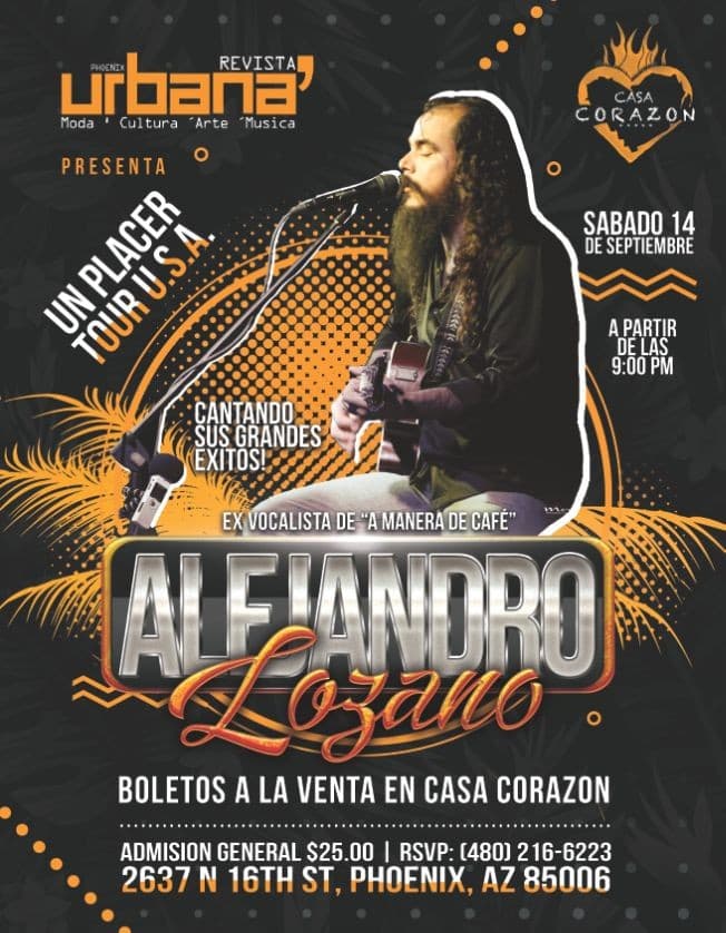 Event - Alejandro Lozano - A PLACER TOUR U.S.A. - Phoenix, Arizona - September 14, 2019 | concert tickets