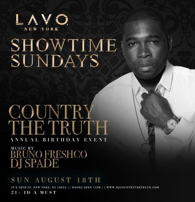 Event - Showtime Sundays DJ Country The Truth Birthday Bash At Lavo New York - New York, New York - 18 de agosto de 2019 | concert tickets