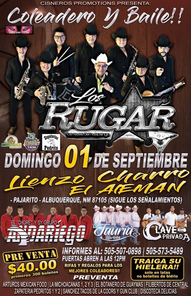 Event - Los Rugar En El Lienzo Charro El Aleman - Albuquerque, New Mexico - September 1, 2019 | concert tickets