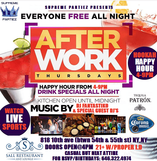 Event - Afterwork thursdays @sall restaurant & lounge sept 5th - New York, New York - September 5, 2019 | concert tickets