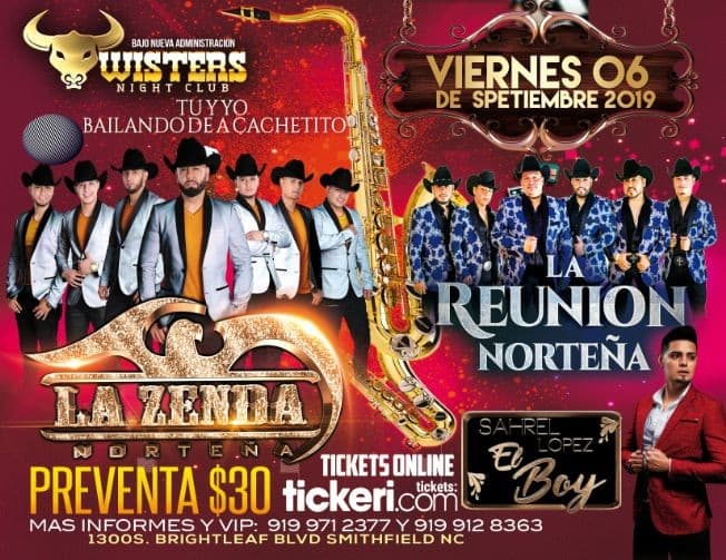 Event - LA ZENDA NORTEÑA Y LA REUNIÓN NORTEÑA EN TWISTERS NIGHTCLUB - Smithfield, North Carolina - 6 de septiembre de 2019 | concert tickets