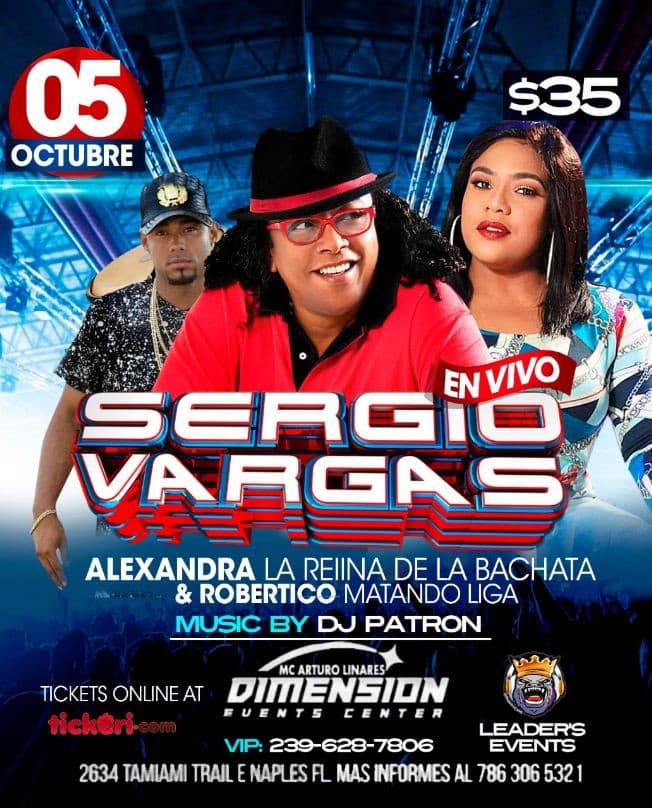 Event - Sergio Vargas y Alexandra Del Grupo Monchy Y Alexandra - Naples, Florida - October 5, 2019 | concert tickets