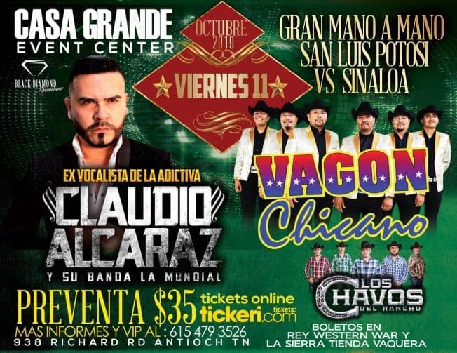 Event - Claudio Alcaraz & Vagon Chicano en Antioch,TN - Nashville, Tennessee - October 11, 2019 | concert tickets