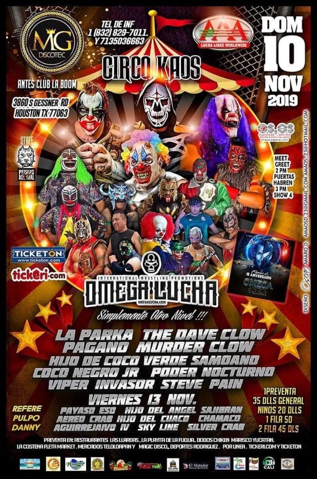Event - Circo Kaos con Omega Lucha En Houston, TX - Houston, Texas - 10 de noviembre de 2019 | concert tickets