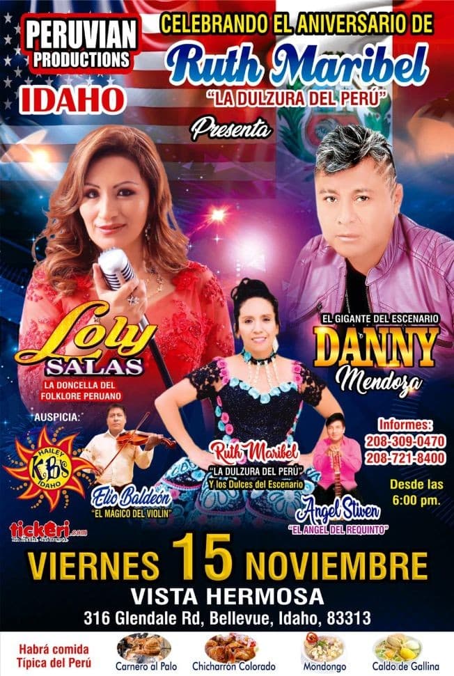 Event - Celebrando El Aniversario De Ruth Maribel ,Con Danny Mendoza y Loly salas en Bellevue ,ID - Bellevue, Idaho - November 15, 2019 | concert tickets
