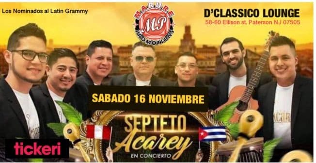 Event - SEPTETO ACAREY EN NEW JERSEY - Paterson, New Jersey - 16 de noviembre de 2019 | concert tickets