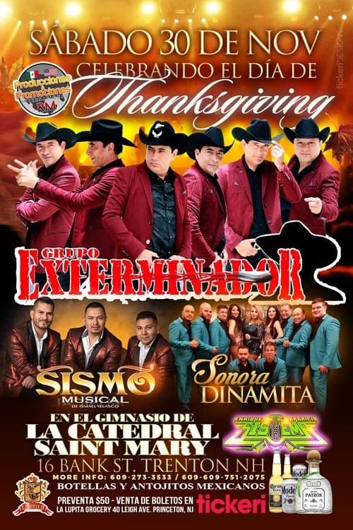 Event - Grupo Exterminador, Sismo Musical Y Sonora Dinamita En Concierto En Trenton,NJ - Trenton, New Jersey - November 30, 2019 | concert tickets