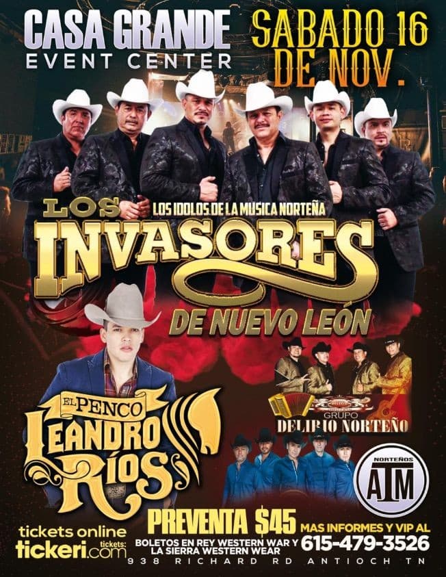 Event - Los Invasores De Nuevo Leon y Mas En Antioch,TN - Nashville, Tennessee - 16 de noviembre de 2019 | concert tickets