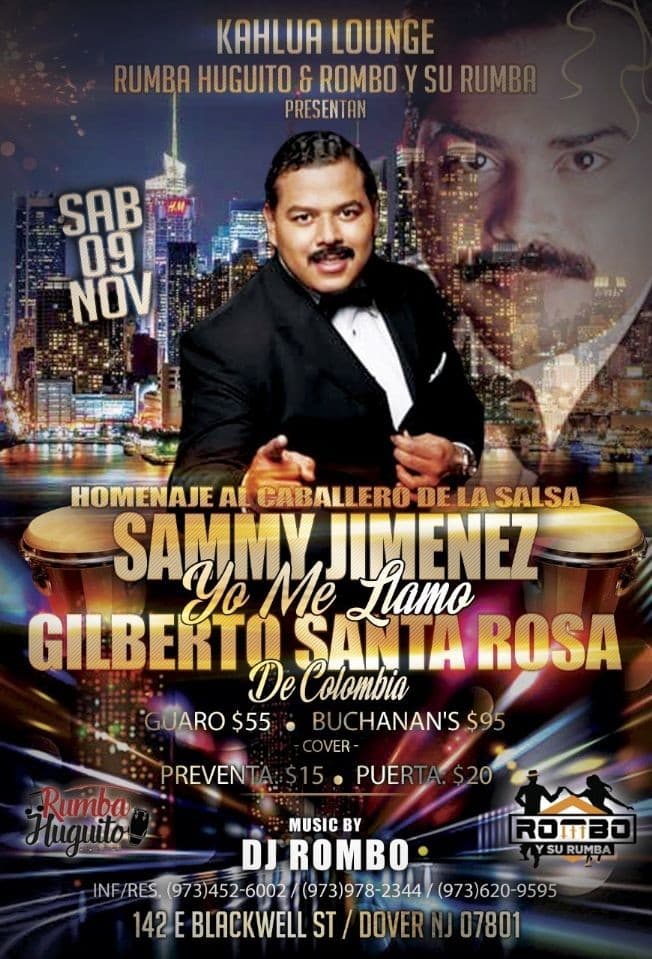 Event - Sammy Jimenez YO ME LLAMO Gilberto Santa Rosa COLOMBIA - Dover, New Jersey - November 9, 2019 | concert tickets