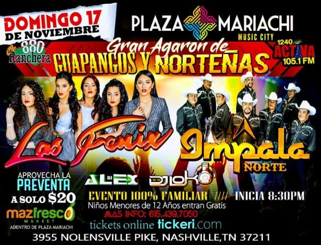 Event - Guapangos y Norteñas Impala Norte & Las Fenix En Nashville,TN - Nashville, Tennessee - November 17, 2019 | concert tickets