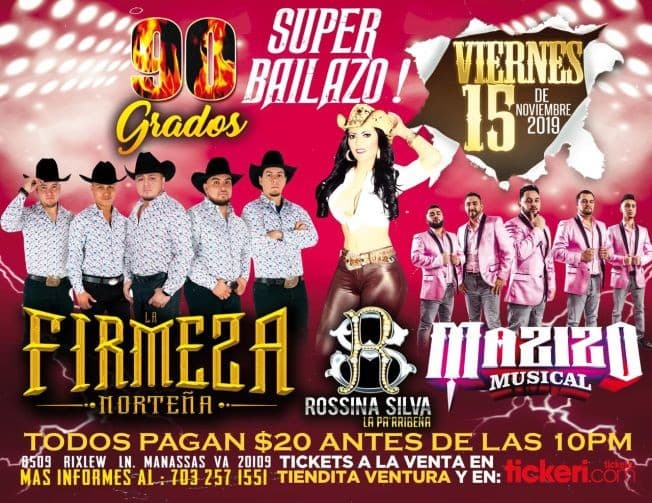 Event - Firmeza Norteña, Rossina Silva & Mazizo Musical en Manassas,VA - Manassas, Virginia - 15 de noviembre de 2019 | concert tickets
