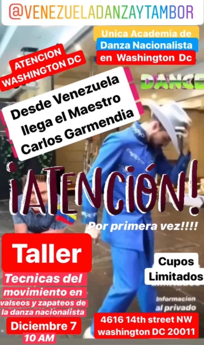 Event - 1er Taller De Danza Folclórica  Venezolana Con el Maestro Carlos Garmendia en Washington DC - Washington, District Of Columbia - December 7, 2019 | concert tickets