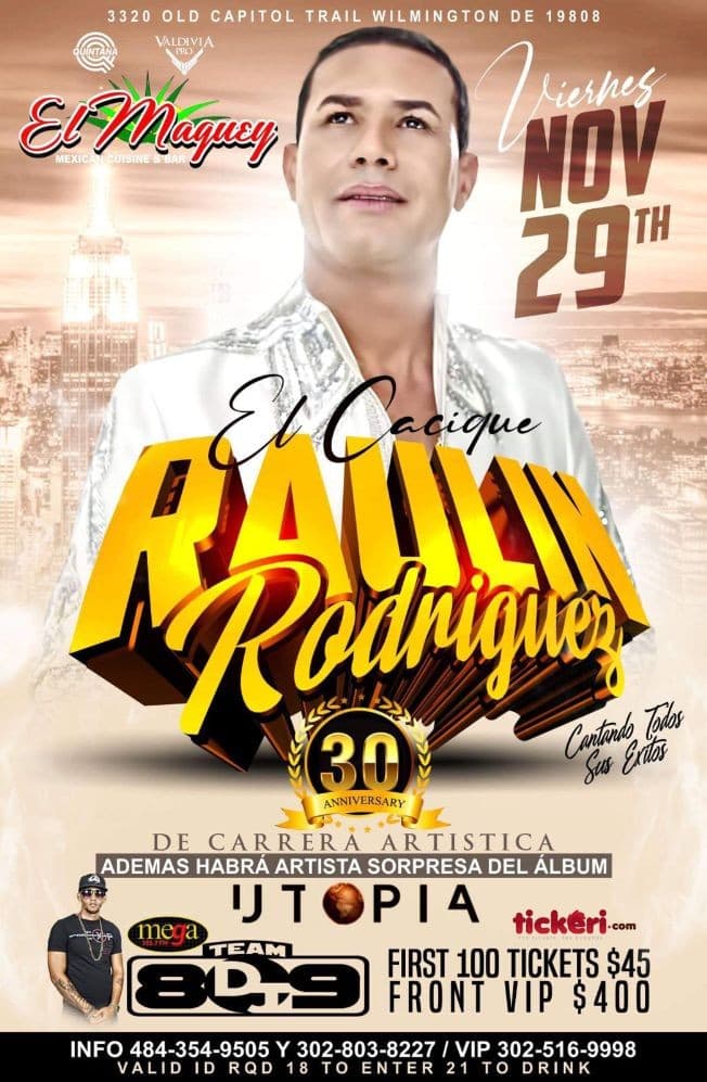 Event - RAULIN RODRÍGUEZ En Exclusiva-CANCELADO - Wilmington, Delaware - 29 de noviembre de 2019 | concert tickets