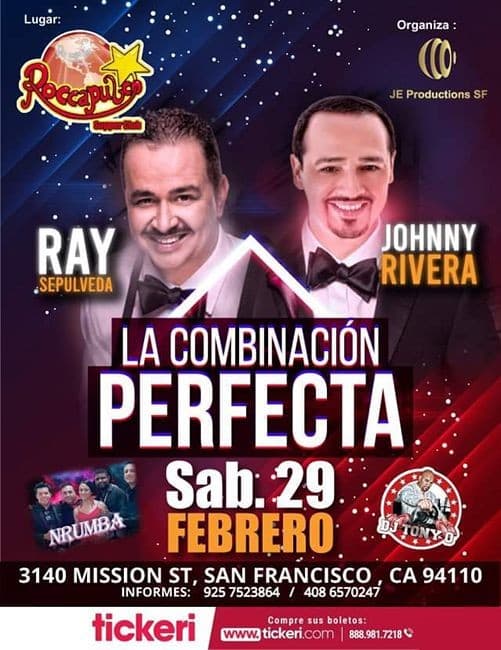 Event - Ray Sepulveda y Johnny Rivera en Vivo La Combinacion perfecta en San Francisco,CA - San Francisco, California - February 29, 2020 | concert tickets