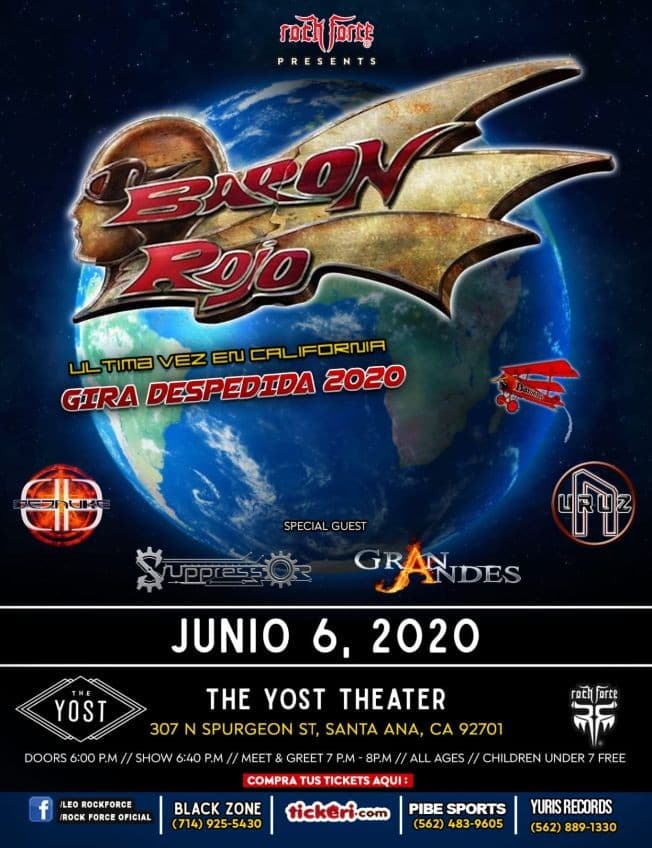 Event - Baron Rojo Ultima Vez en California, Gira de Despedida  En Santa Ana,CA - Santa Ana, California - June 6, 2020 | concert tickets