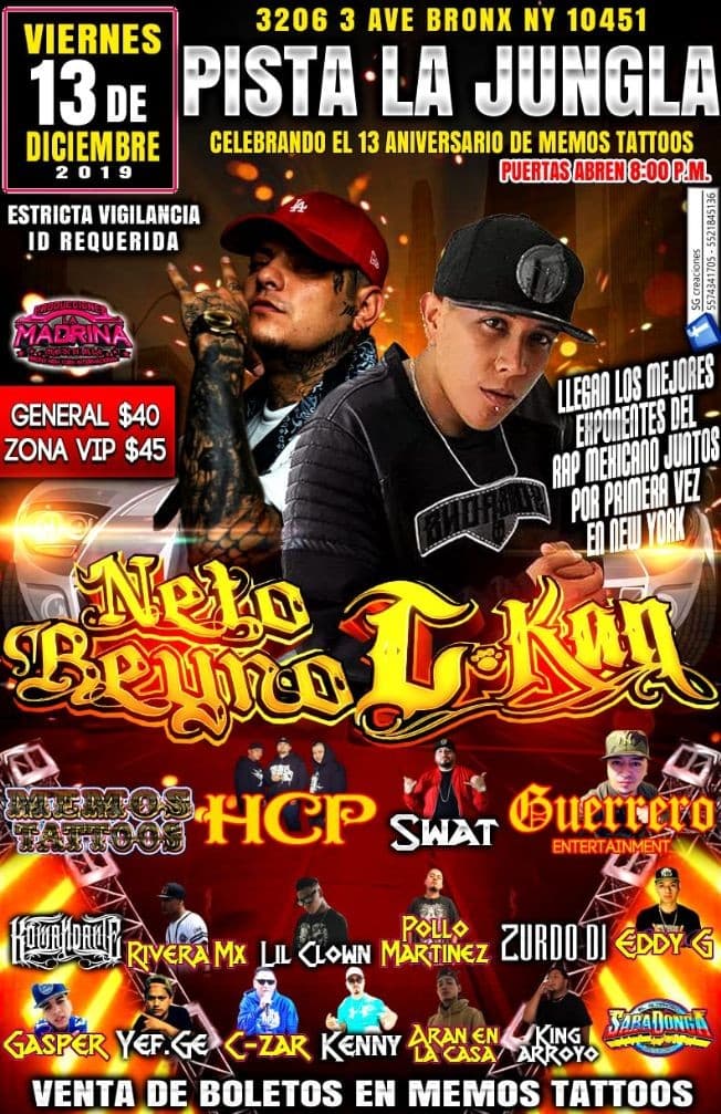 Event - Neto Reyno & C Kan y Mas En Bronx ,NY - Bronx, New York - December 13, 2019 | concert tickets