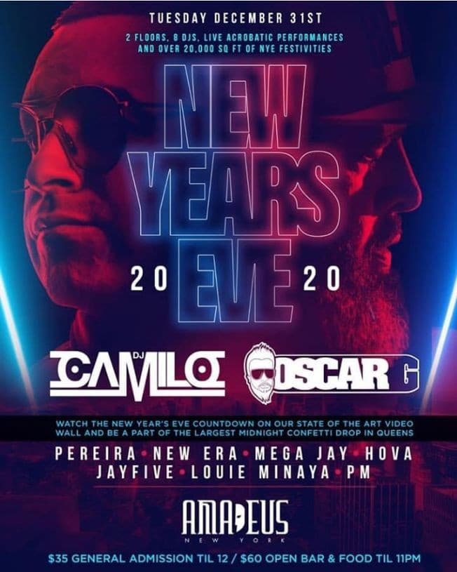 Event - New Years Eve 2020 DJ Camilo Live With Oscar G At Amadeus Nightclub - Queens, New York - December 31, 2019 | concert tickets