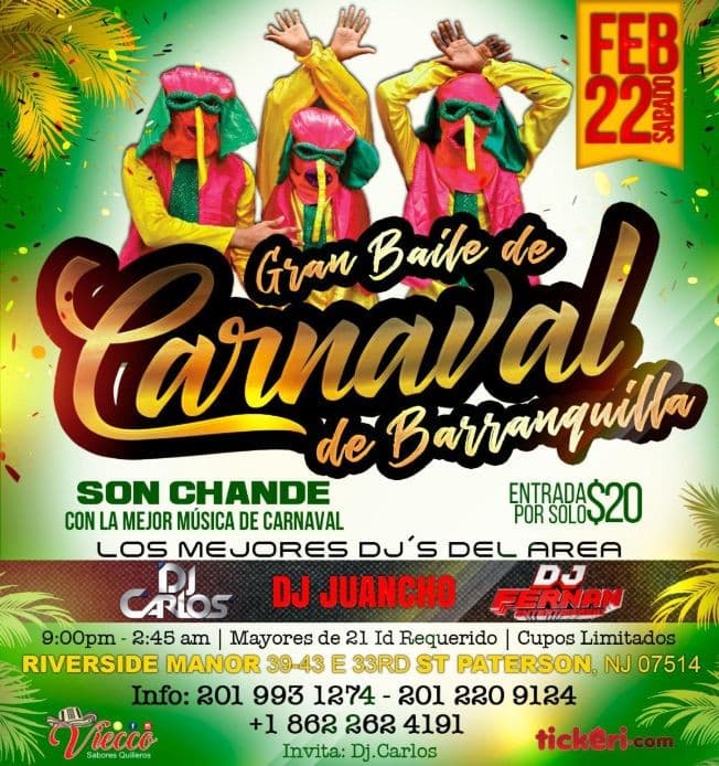 Event - Gran Baile Carnaval de Barranquilla  En Paterson,NJ - Paterson, New Jersey - February 22, 2020 | concert tickets