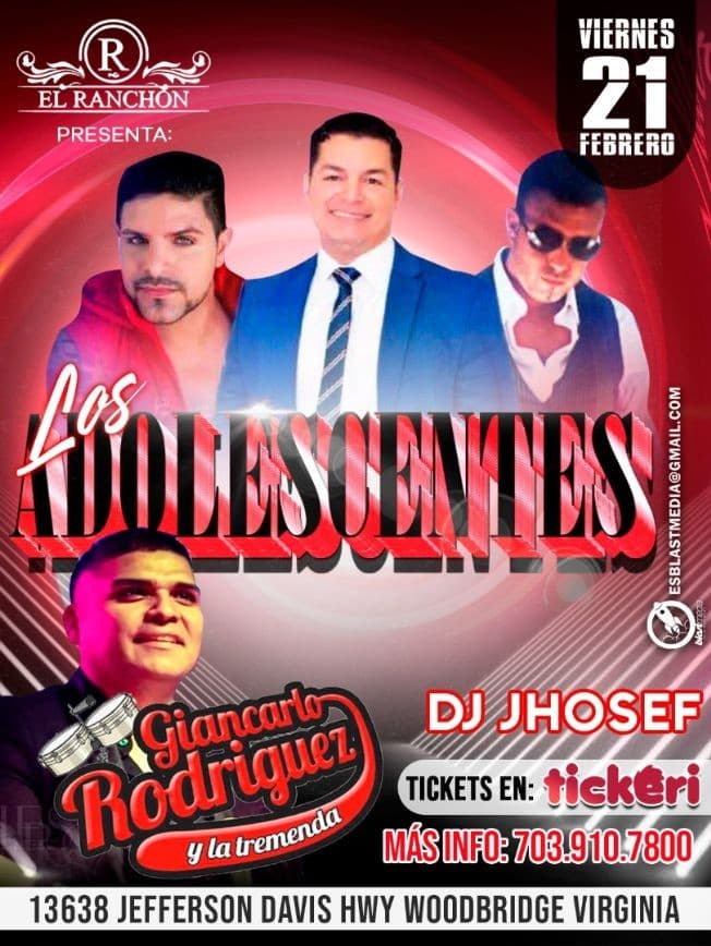 Event - Los Adolescentes En Concierto En Woodbridge,VA - Woodbridge, Virginia - February 21, 2020 | concert tickets
