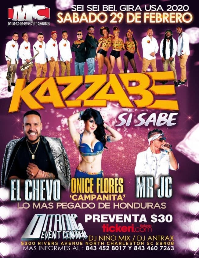 Event - Kazzabe, Chevo, Mr Jc, Onice - North Charleston, SC (Sei Sei Bei, Gira USA) - North Charleston, South Carolina - February 29, 2020 | concert tickets