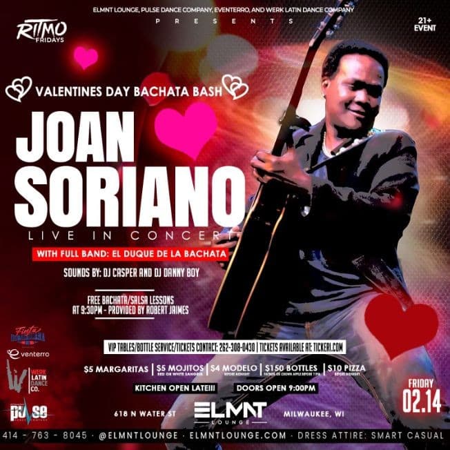 Event - Valentine's Day Bachata Bash with "El Duque De La Bachata" Joan Soriano Live! - Milwaukee, Wisconsin - February 14, 2020 | concert tickets