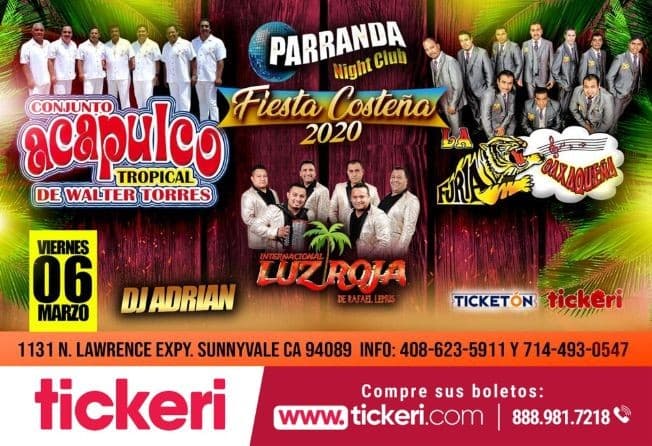 Event - Fiesta Costeña 2020 Con Conjunto Acapulco Tropical, Furia Oaxaqueña y Mas En Sunnyvale,CA - Sunnyvale, California - March 6, 2020 | concert tickets