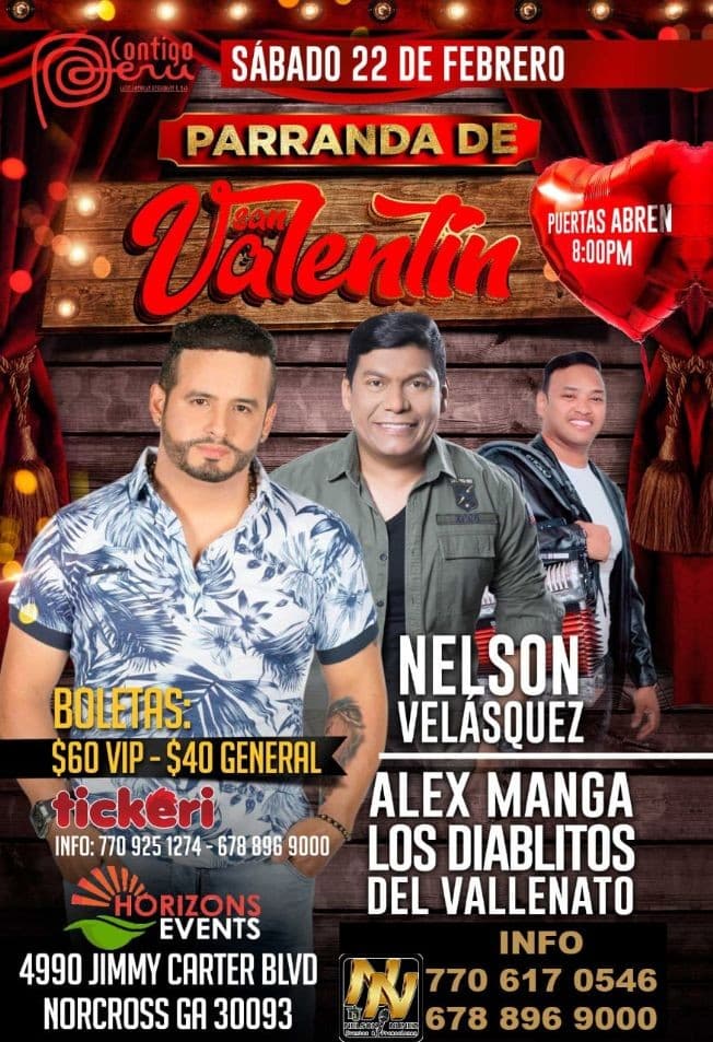 Event - Nelson Velasquez / Alex Manga & Los Diablitos del Vallenato - LA GRAN PARRANDA VALLENATA en Norcross, GEORGIA - Norcross, Georgia - February 22, 2020 | concert tickets