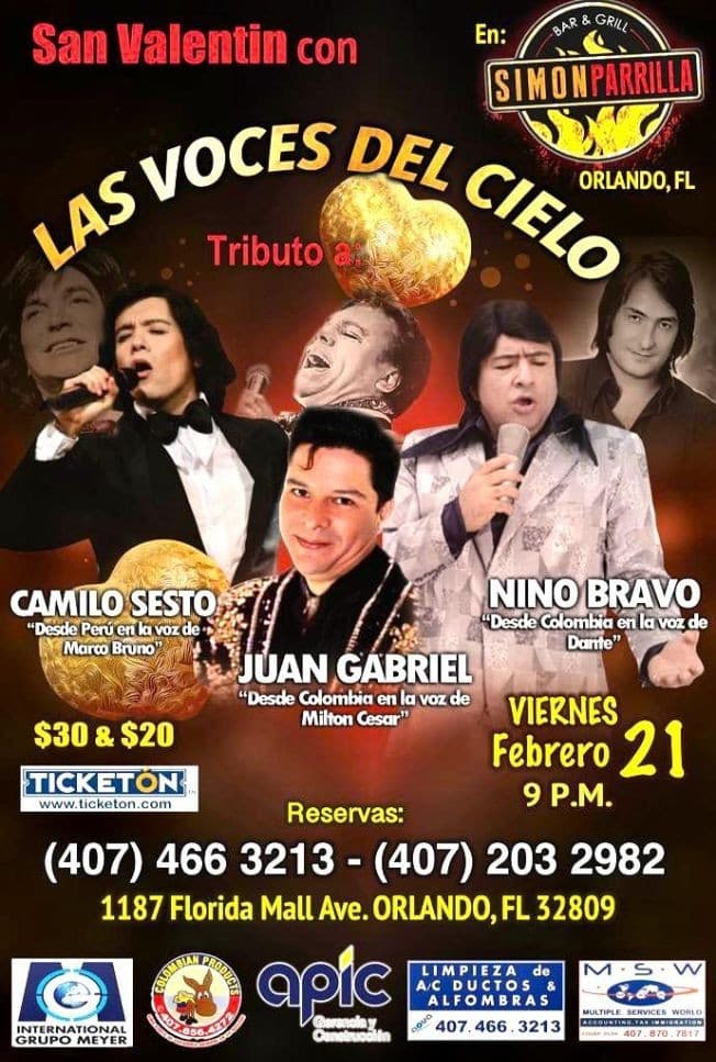 Event - Tributo A Camilo Sesto,Juan Gabriel y Nino Bravo En Orlando,FL - Orlando, Florida - 21 de febrero de 2020 | concert tickets