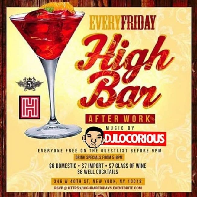 Event - Happy Hour AfterWork Fridays at High Bar NYC - New York, New York - March 13, 2020 | concert tickets