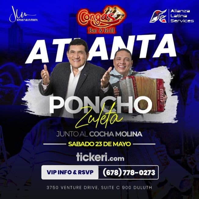 Event - POSTPONED: PONCHO ZULETA & COCHA MOLINA EN CONCIERTO EN DULUTH,GA - Duluth, Georgia - May 23, 2020 | concert tickets